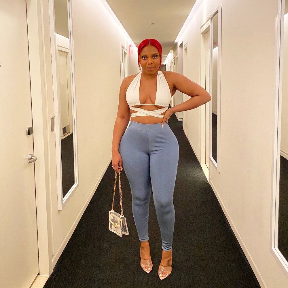 High Waist Bandage Pants in Denim Blue